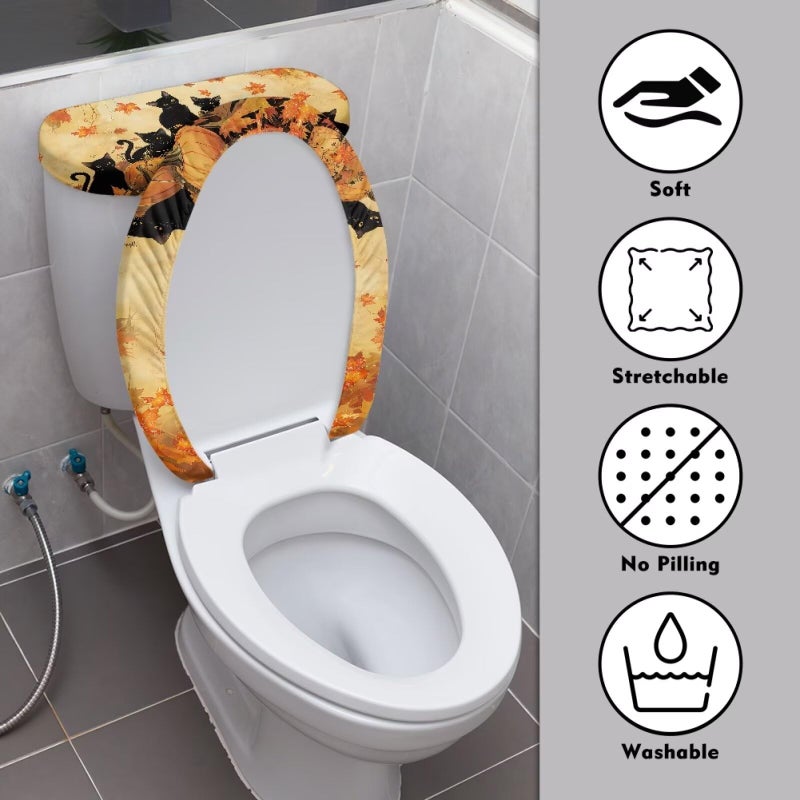 GLENLCWE Toilet Lid Seat Cover Set Black Cat Print, Thanksgiving Universal Fit for Standard Toilet Lids Tank Seats Cover Round Home Decor Fall Decorations - Image 4